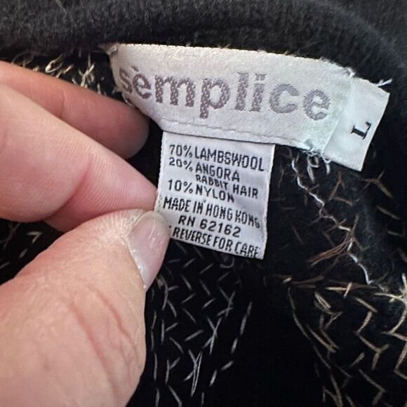 Vtg Semplice Lambs Wool Angora Rabbit Hair Black Sequin Deep V Back Sweater L - Picture 9 of 13